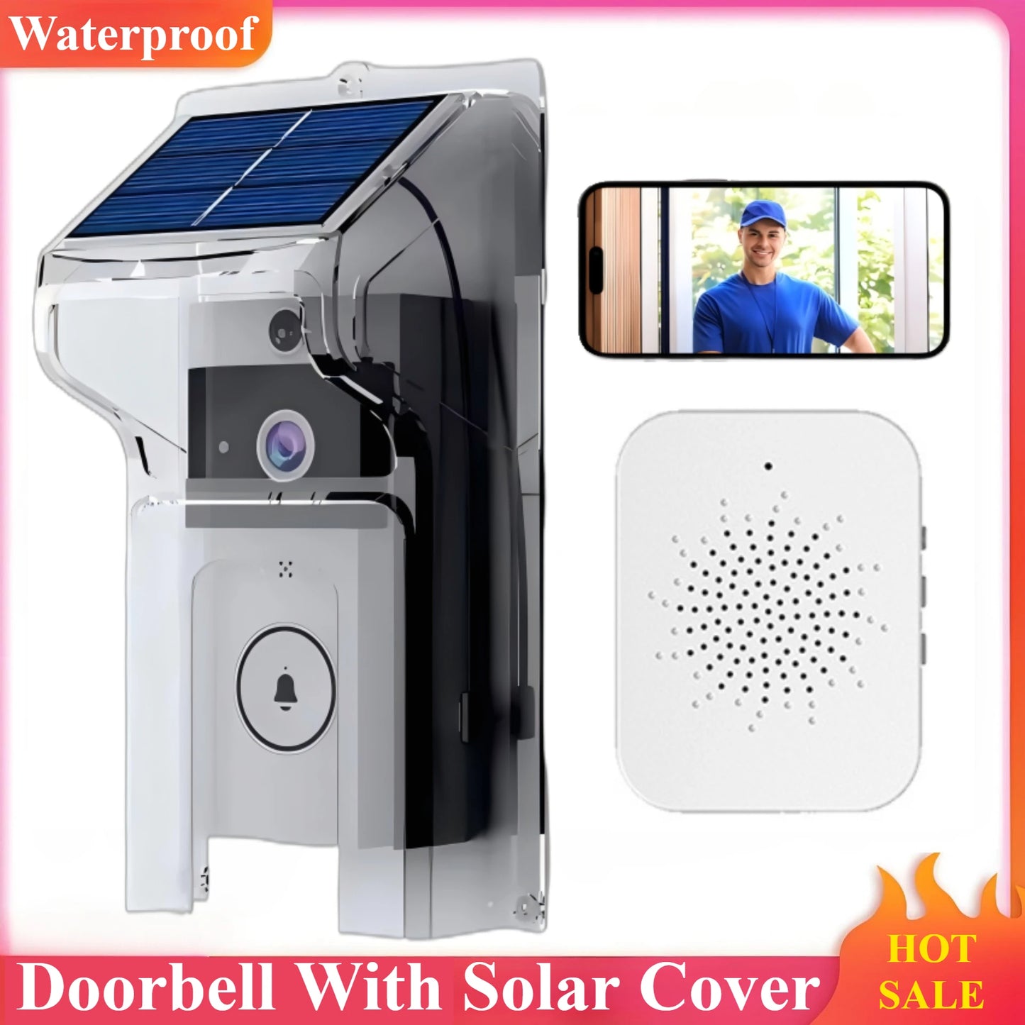 Outdoor Wireless Doorbell with Solar Cover Camera Wifi Digital Door Peepholes Waterproof Smart Home Intercom Video Eye Ring Bell