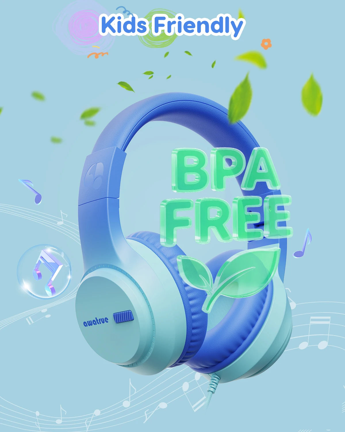 AWATRUE HK07 Kids Wired Headphones Stereo Sound Earphone with Mic Music Study Headset Limited Volume 74dB/85dB for Children