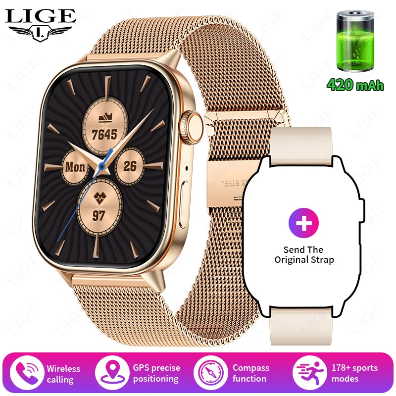 LIGE GPS Trajectory Smart Watch Women 2.01" HD Screen Compass Bluetooth Call Heart Rate Blood Oxygen Men Smartwatches 2025 New