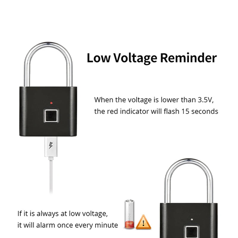 Fingerprint Lock Keyless Waterproof Anti-Theft Smart Lock Fingerprint Padlock Zinc Alloy Intelligent Safety Electronic DoorLock