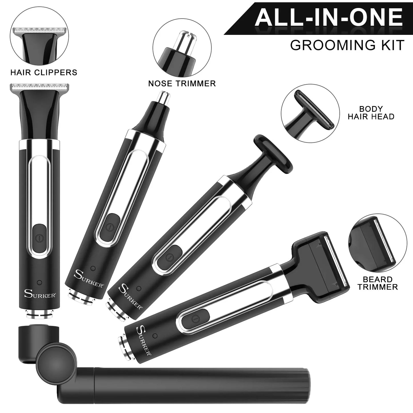 Surker 4-in-1 Shaver for Men Grooming Kit Multi-Function Washable Full Body Nose Wet/Dry Hair Trimmer for Home Use Razor