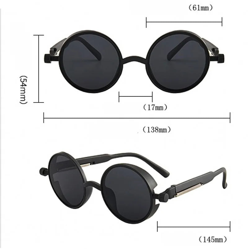 Gothic Steampunk Sunglasses Men Round Red Lens Punk Sun Glasses High Quality Metal Frame Sun Glasses Women UV400 Shades