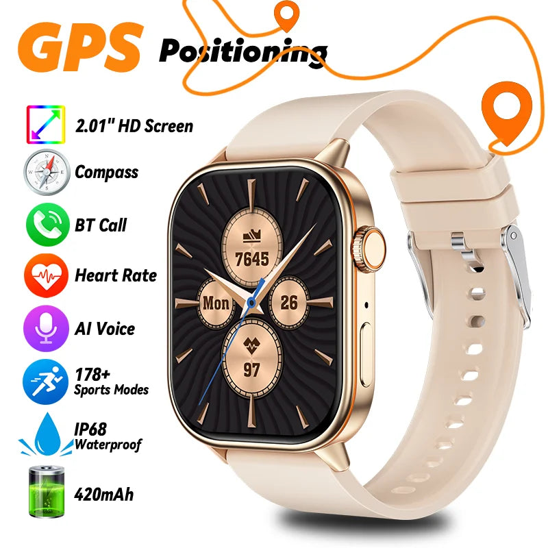 LIGE GPS Trajectory Smart Watch Women 2.01" HD Screen Compass Bluetooth Call Heart Rate Blood Oxygen Men Smartwatches 2025 New