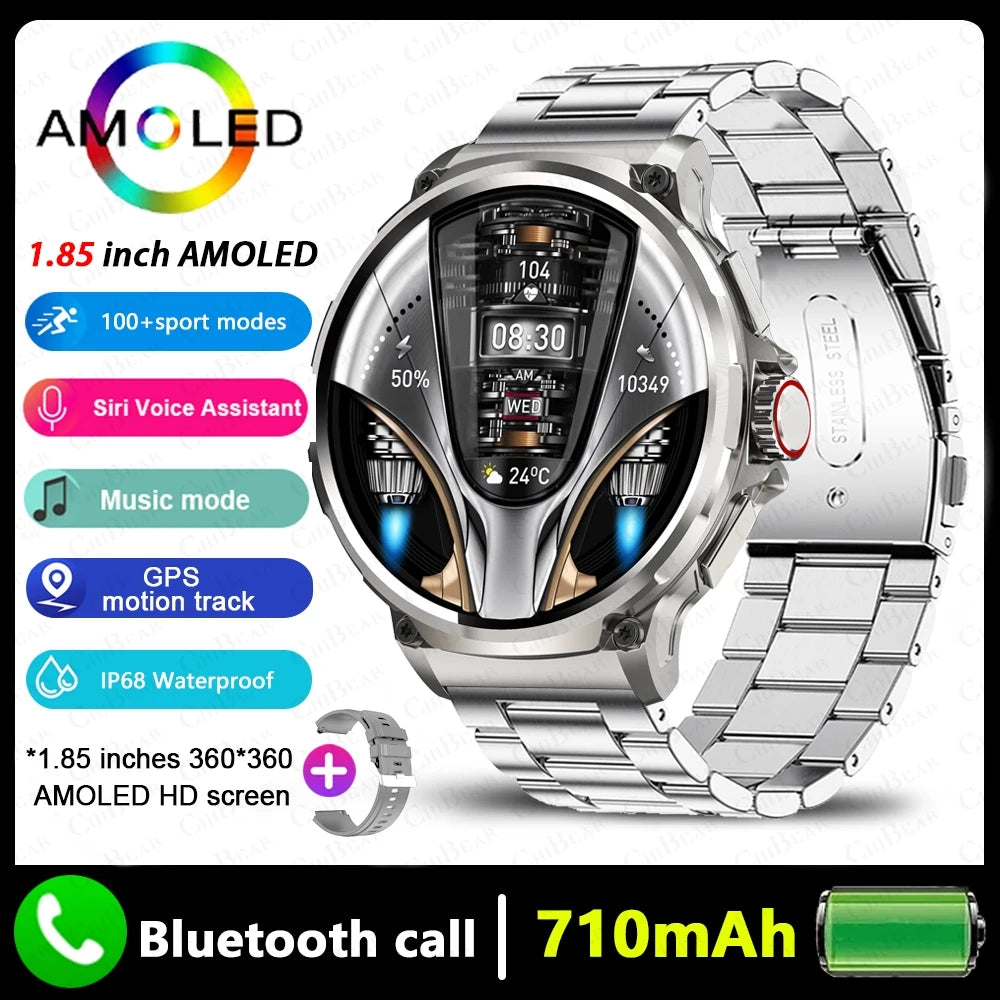 2025 NEW Smart Watch Men 1.85 inch Ultra HD 710 mAh Extra Long Life Military Smartwatches 400+Dial Fitness BT Calling Smartwatch