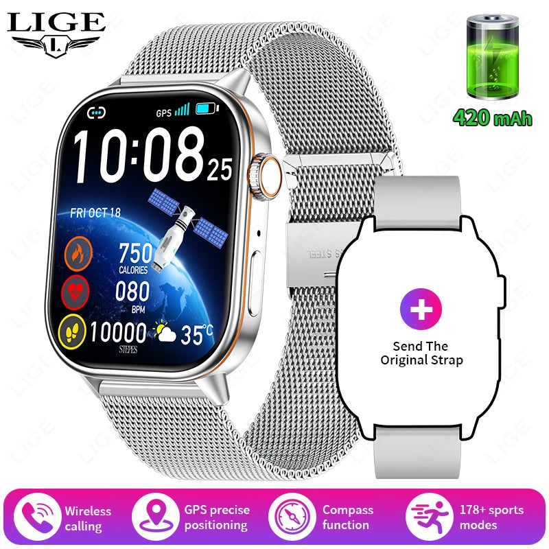 LIGE GPS Trajectory Smart Watch Women 2.01" HD Screen Compass Bluetooth Call Heart Rate Blood Oxygen Men Smartwatches 2025 New