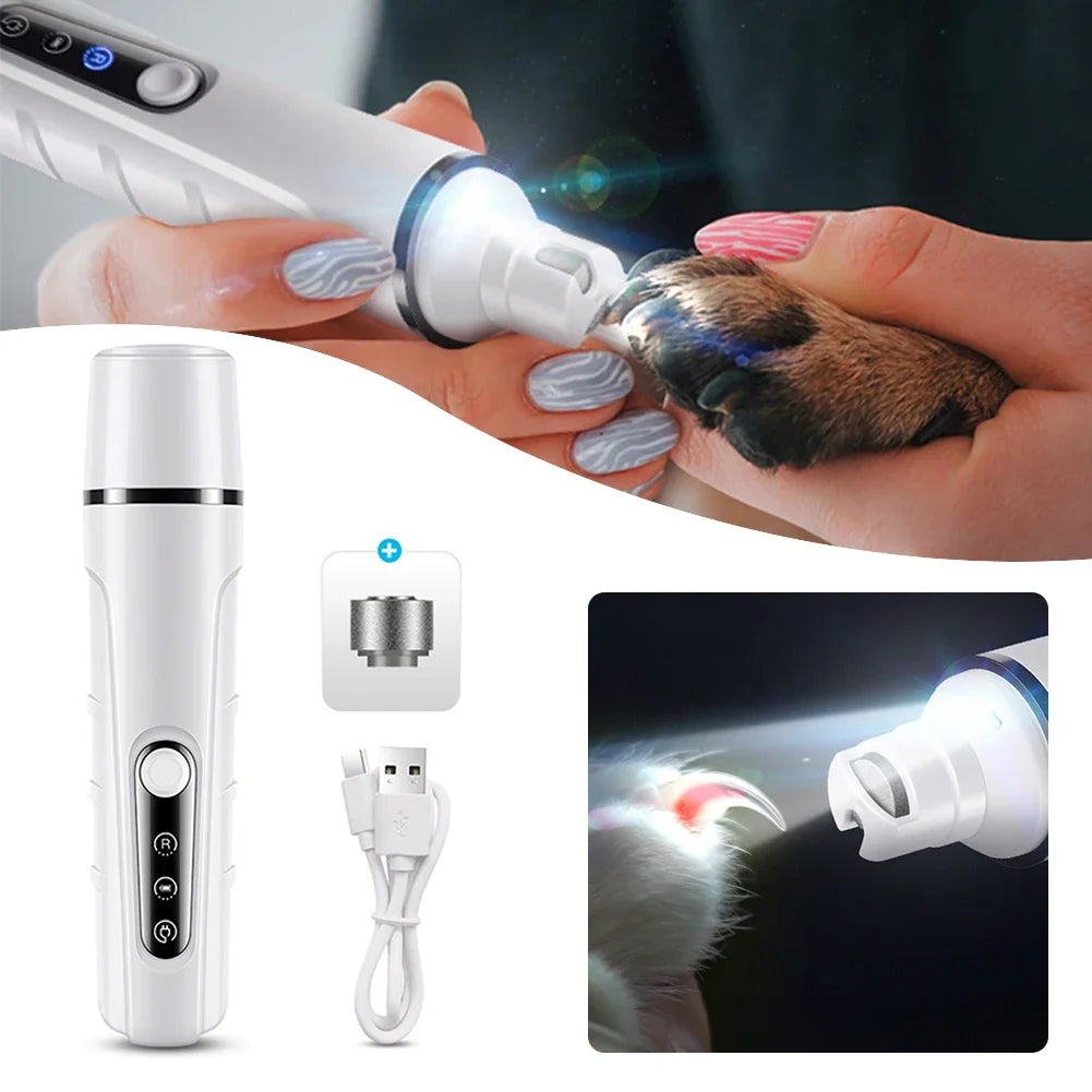 Electric Pet Nail Clippers Dog Nail Grinders With LED Light Rechargeable Dog Cat Paws Nail Grooming Smoothing Trimmer Tool Pets