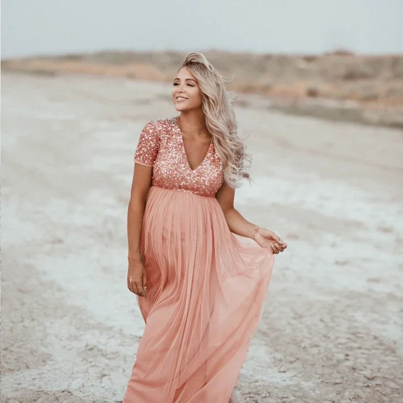 2022 Maternity Dress Women Pregnants Sexy Photography Props Short Sleeve  Solid Lace Long  Art Photo  Clothes