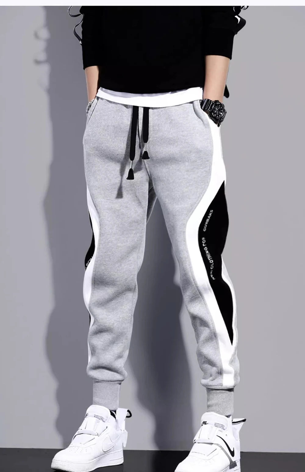 2024 Splicing Men's Pants Spring Autumn Wide Loose Casual Pants Patchwork Sports Elastic Rope Fashion Tie-foot Male Trousers