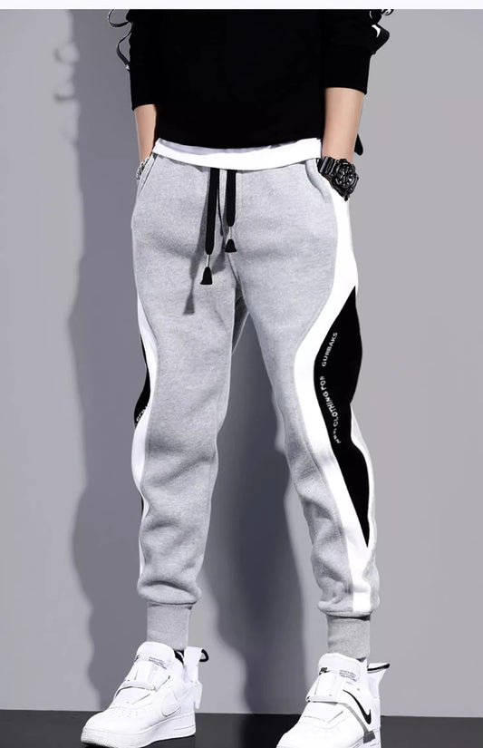 2024 Splicing Men's Pants Spring Autumn Wide Loose Casual Pants Patchwork Sports Elastic Rope Fashion Tie-foot Male Trousers