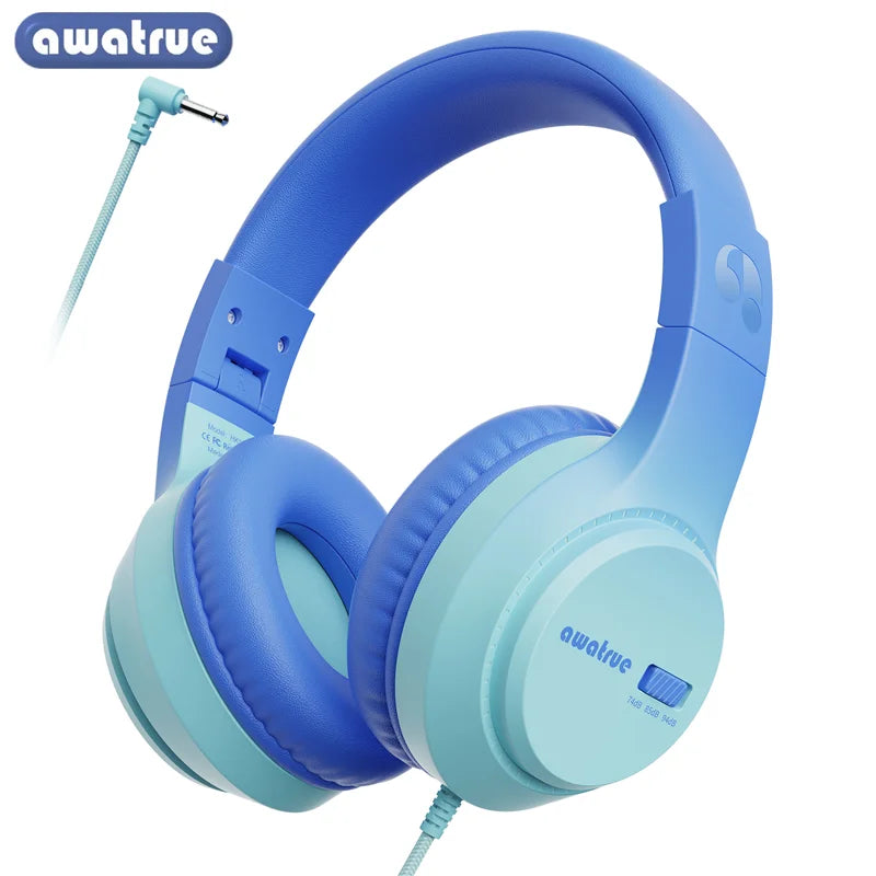 AWATRUE HK07 Kids Wired Headphones Stereo Sound Earphone with Mic Music Study Headset Limited Volume 74dB/85dB for Children