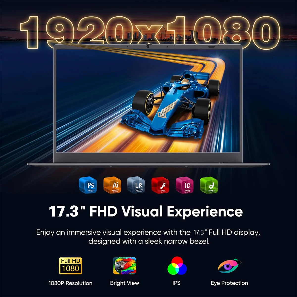 ACEKAMAS 17.3 inch Gaming Laptop PC Windows 11 Pro Intel N5095 Office Computer 16GB DDR4 1TB SSD Fingerprint Notebook Gamer PC