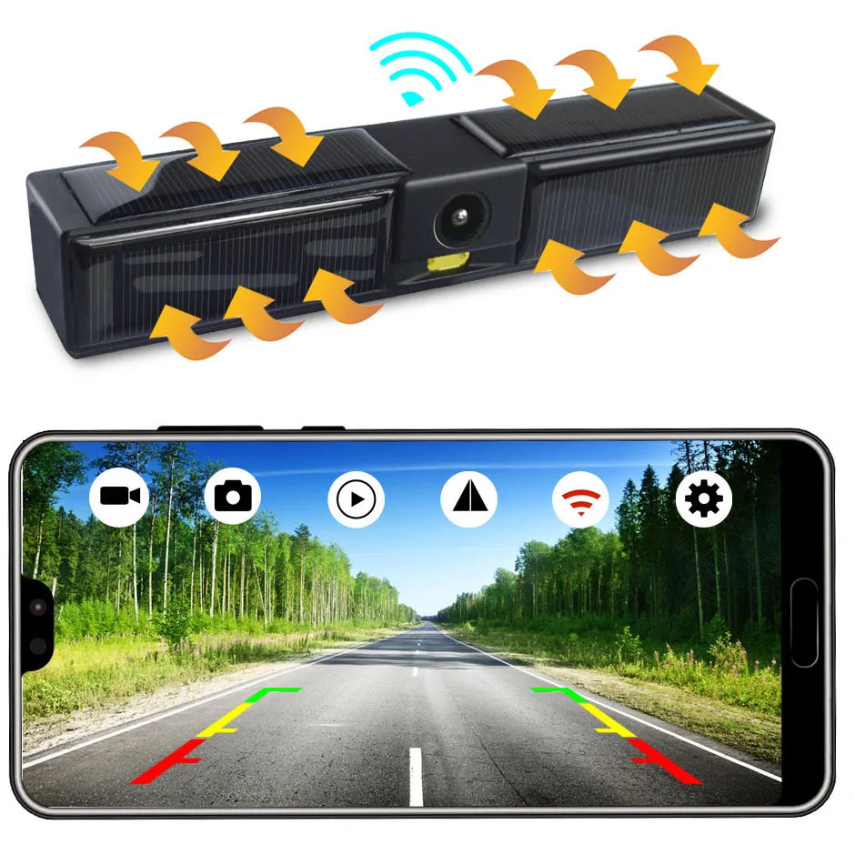 WiFi Wireless Solar Energy 1080P Rear/Front License Camera   Built-in Battery for IPhone Android Phone for Truck Car Van RV