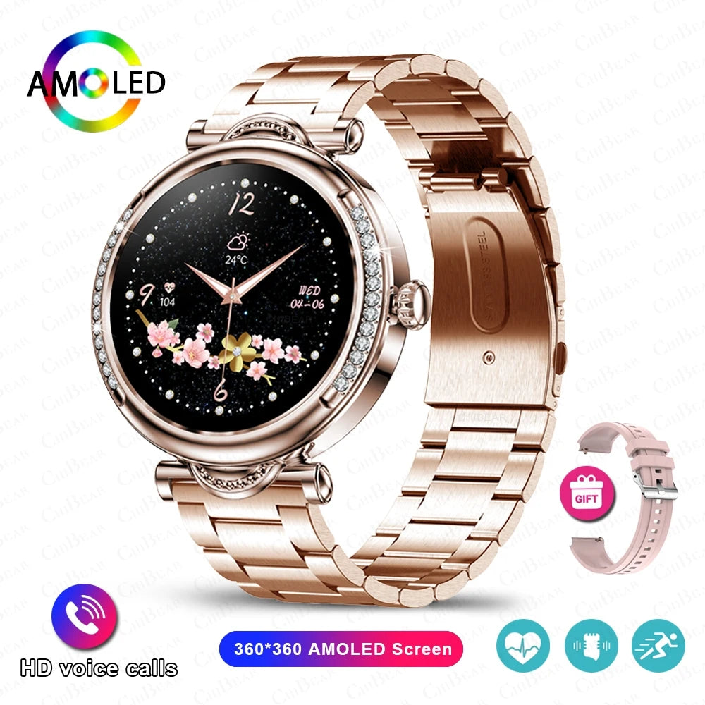 For Xiaomi Android Fashion Women Smart Watch 360*360 HD Screen Heart Rate Custom Dial Watch Voice Calling SmartWatches 2024 New