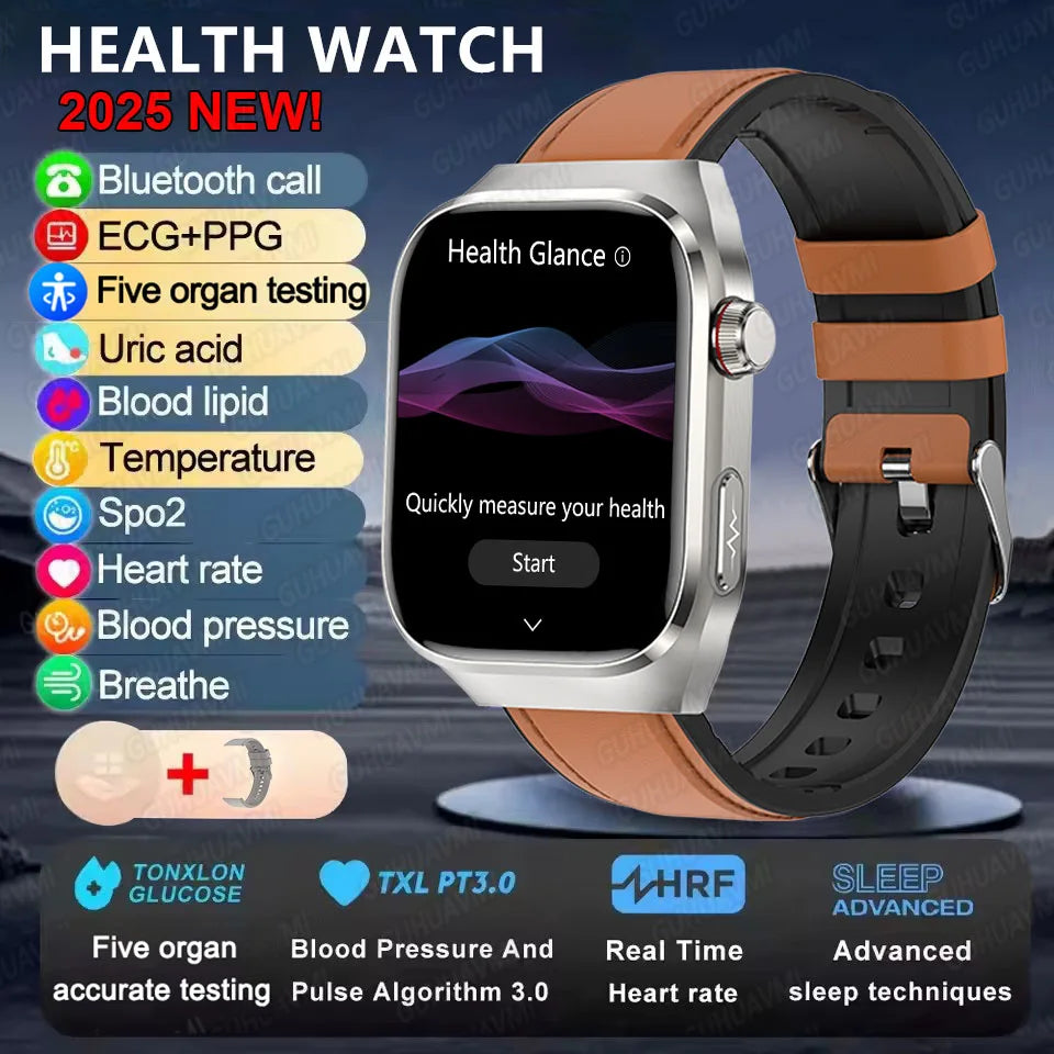 2025 New Health Glance ECG AI Diagnosis Smart Watches Men Heart Rate Blood Pressure IP68 Waterproof Smartwatches For HUAWEI IOS