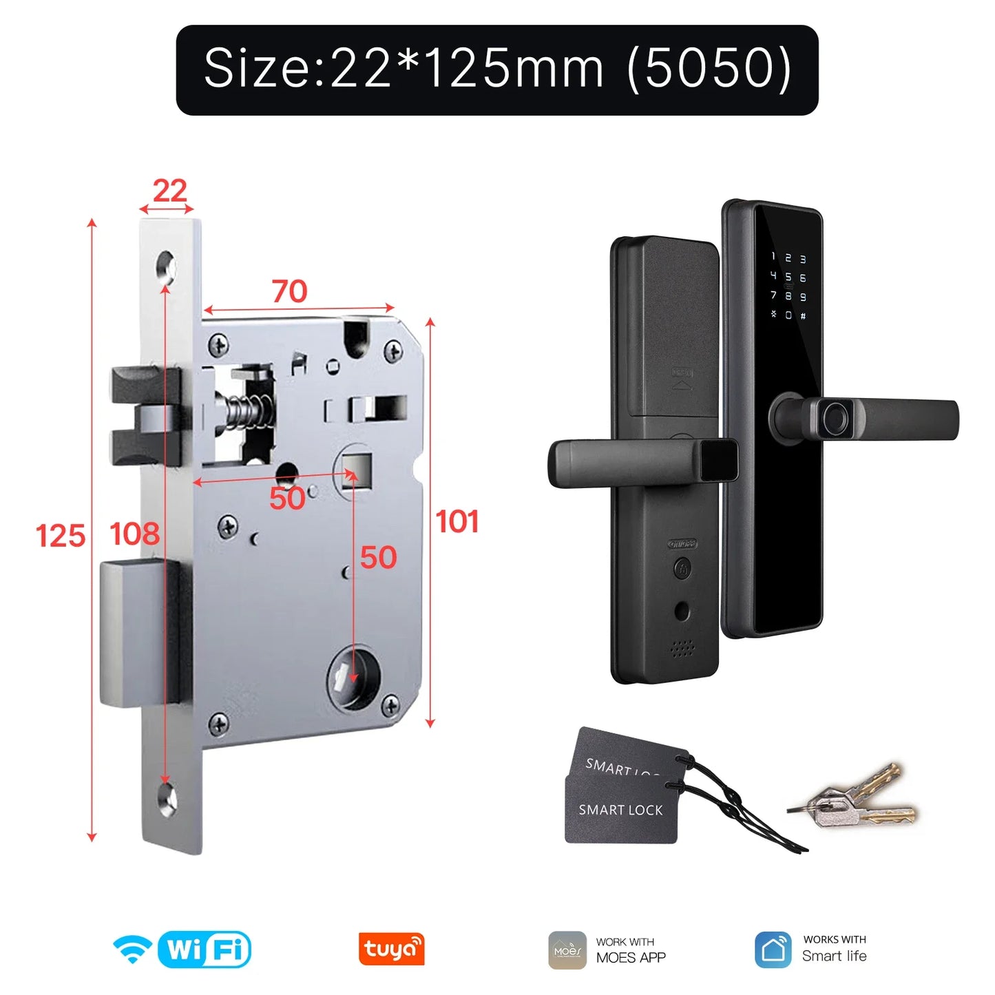 WiFi Smart Door Lock Indoor Password Fingerprint Remote Unlock Keycard Antihijack Tamper Alarm Battery Powered Temporary Charge