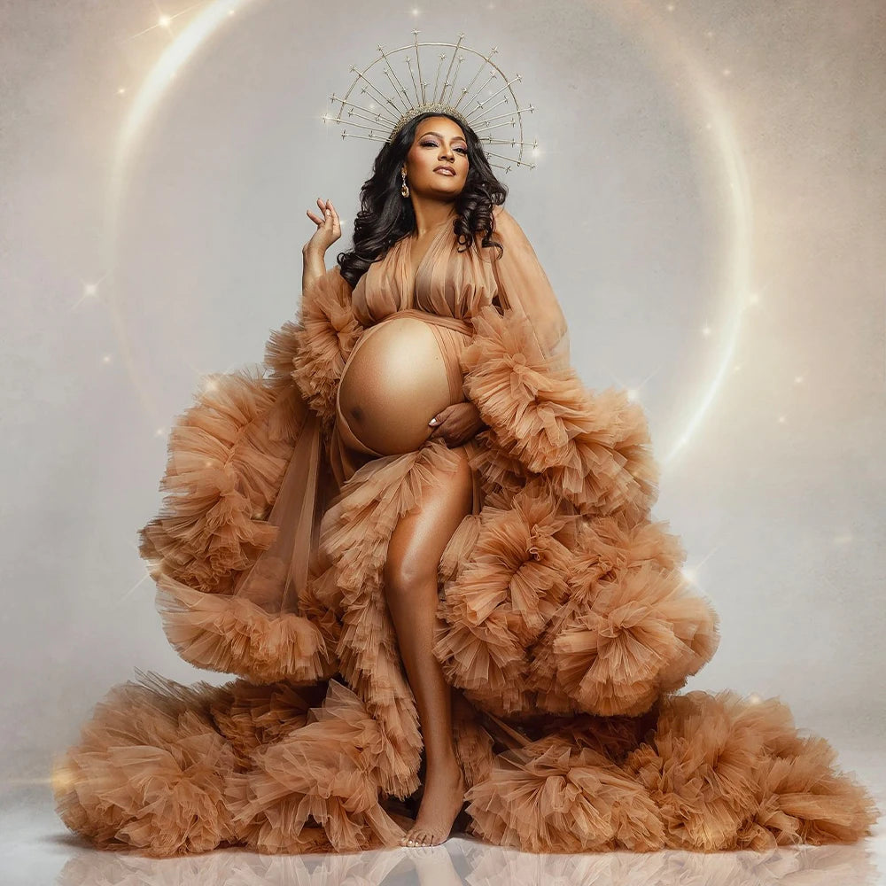 Maternity Dresses for PhotoShoot Gown Ruffled Tiered Customized Pregnant Women Tulle Robe Prom Party Bridal Sleepwear Nightwear