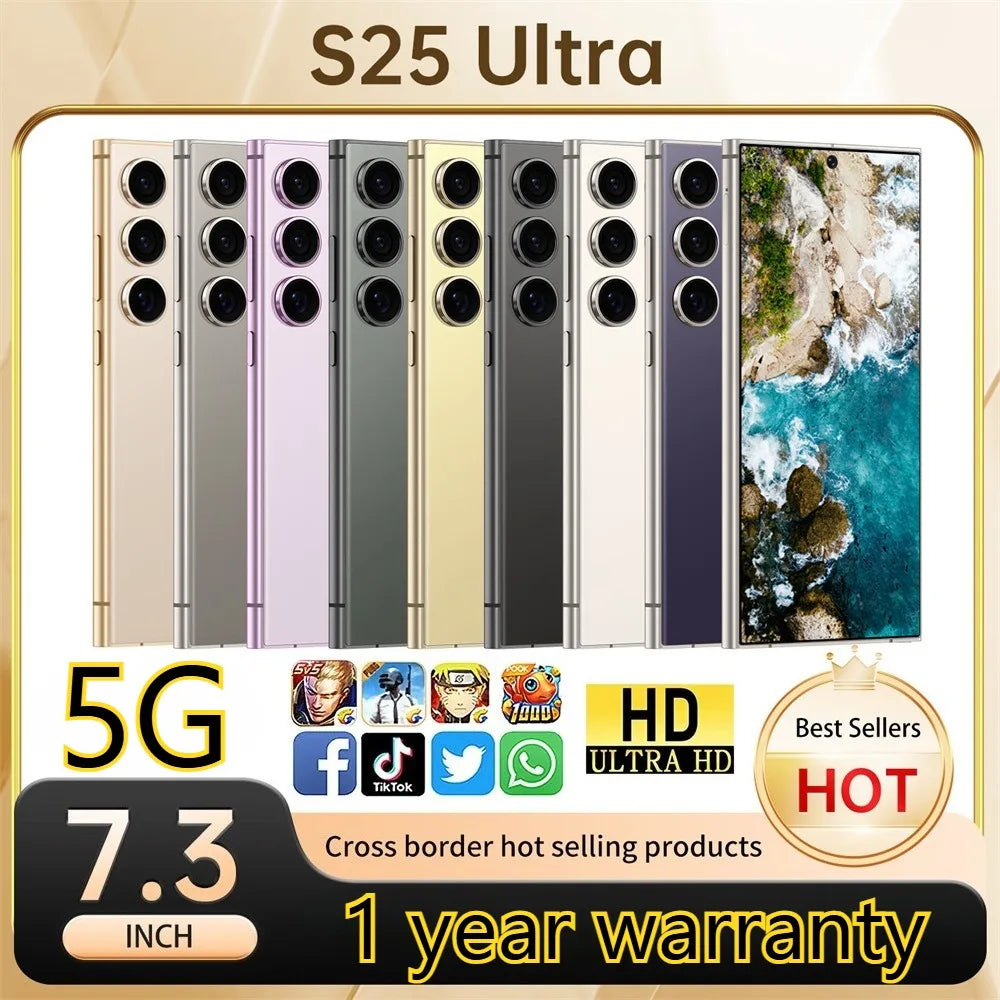 New S25 Ultra 7.3HD Original Global Version Mobile Phones 5G Smartphone Dual SIM Card Android 14 Cell Phone 7800mAh Cellphones