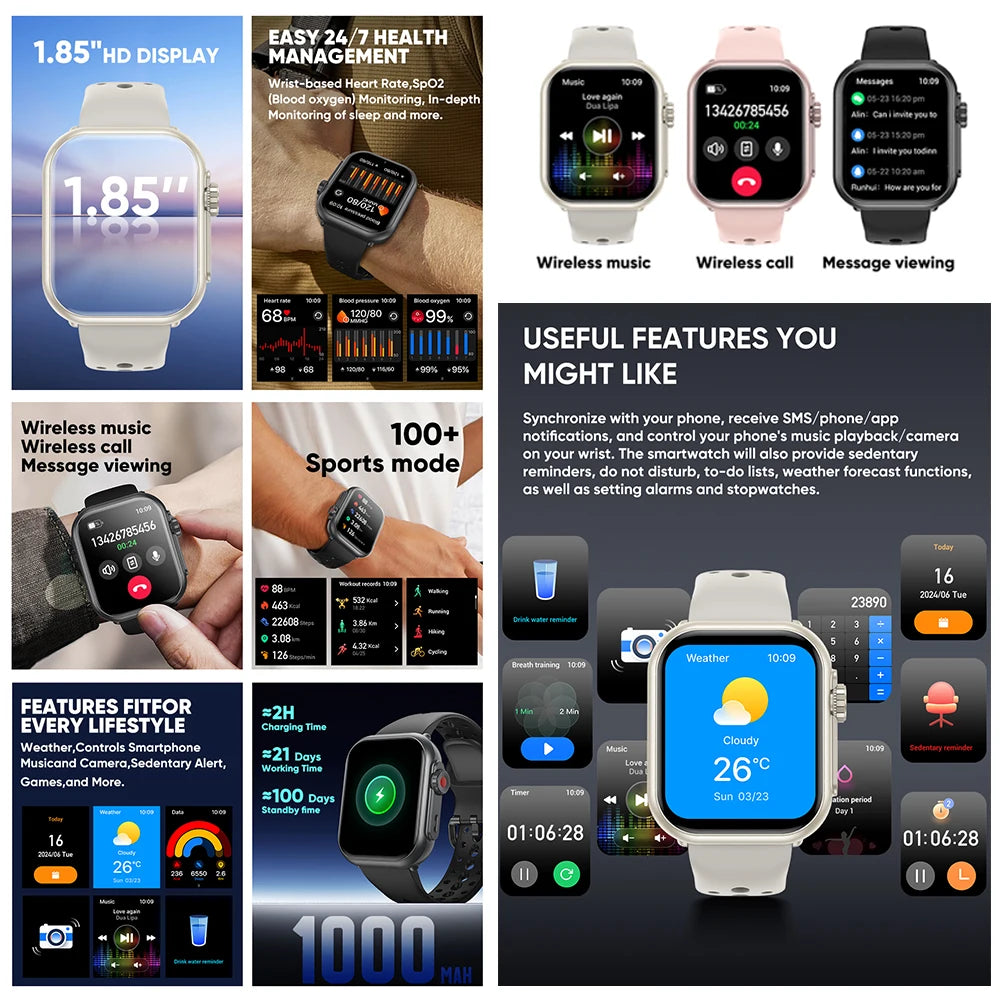 Rugged Smart Watch 1000mAh Bluetooth Calls Men Women Smartwatches Sports Fitness Bracelet Custom Watch Face 2025 New For Xiaomi