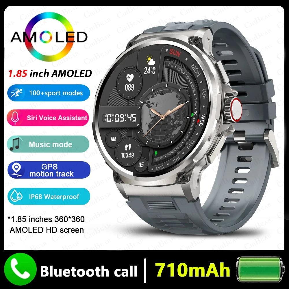 2025 NEW Smart Watch Men 1.85 inch Ultra HD 710 mAh Extra Long Life Military Smartwatches 400+Dial Fitness BT Calling Smartwatch