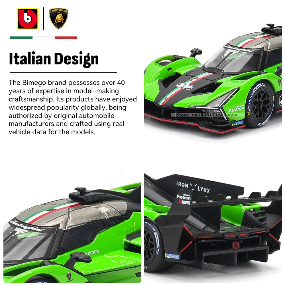 Bburago 1:43 Lamborghini SC63 Porsche 911 Audi S1 C8R Alfa Alloy Luxury Vehicle Diecast Pull Back Cars Model Toy Collection Gift
