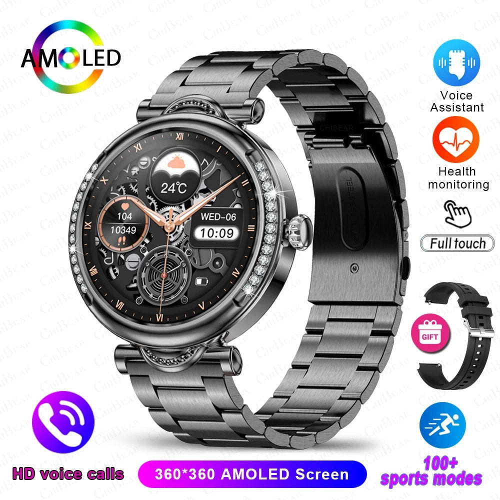 For Xiaomi Android Fashion Women Smart Watch 360*360 HD Screen Heart Rate Custom Dial Watch Voice Calling SmartWatches 2024 New
