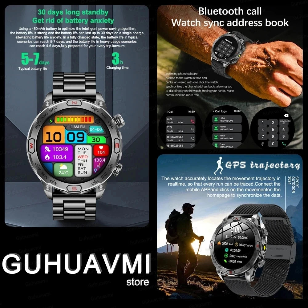 2024 New Outdoor Military GPS Smart Watch Men A466*466 HD AMOLED Screen Heart Rate Bluetooth Call IP68 Waterproof Smartwatches