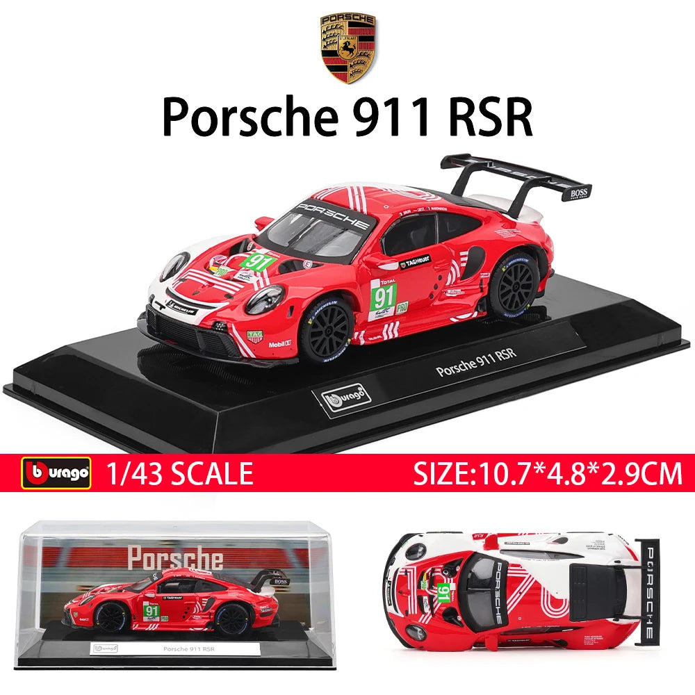 Bburago 1:43 Lamborghini SC63 Porsche 911 Audi S1 C8R Alfa Alloy Luxury Vehicle Diecast Pull Back Cars Model Toy Collection Gift