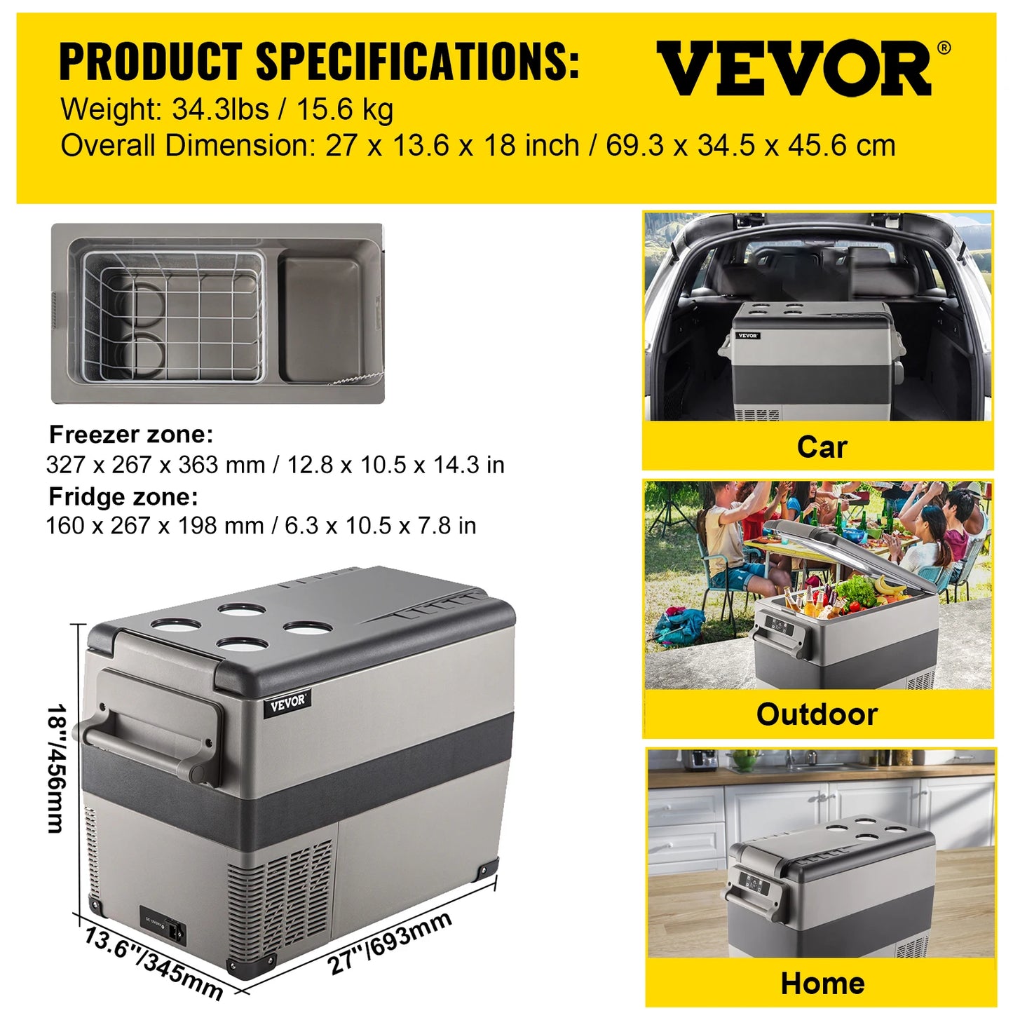 VEVOR 22L 35L 45L 55L Car Refrigerator Mini Fridge Freezer Portable Compressor Cooler 12/24V DC 110-240V Ice Box for Camping