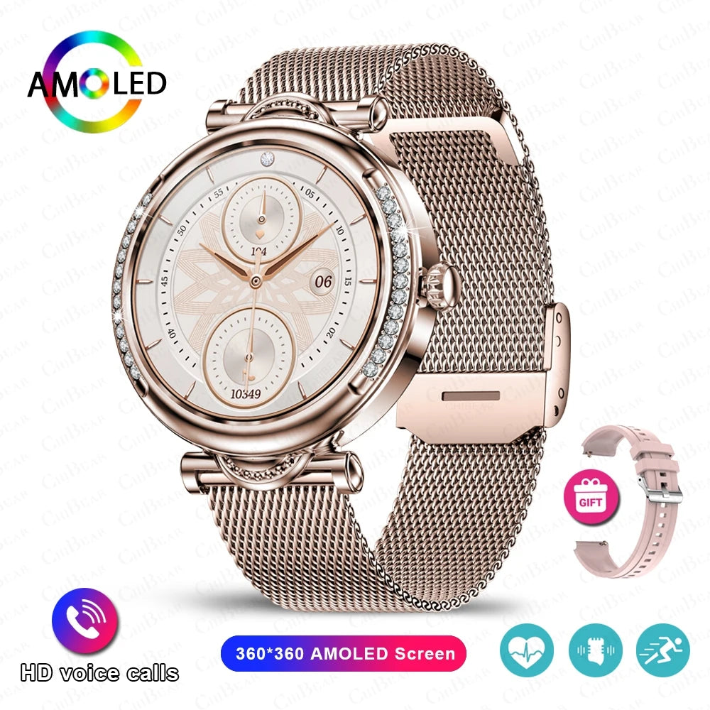 For Xiaomi Android Fashion Women Smart Watch 360*360 HD Screen Heart Rate Custom Dial Watch Voice Calling SmartWatches 2024 New