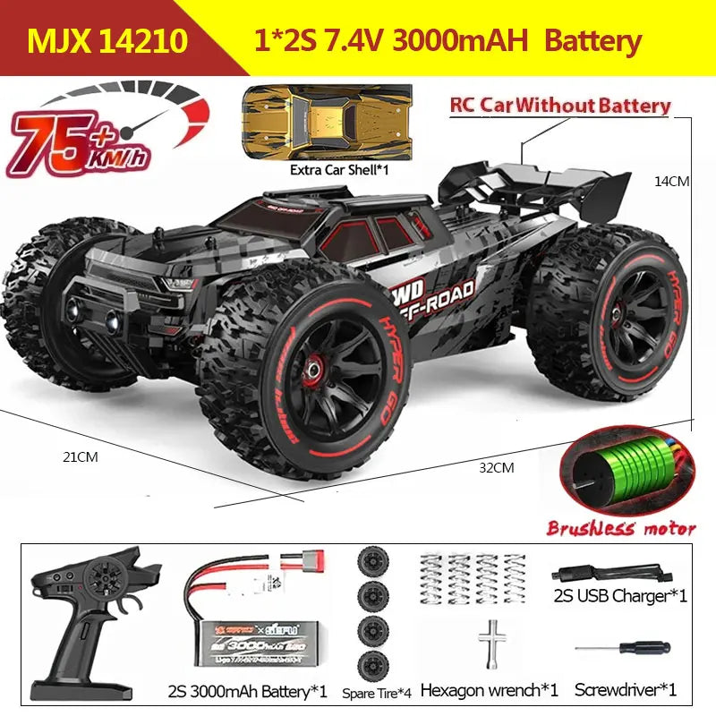 Hyper Go MJX 14209 14210 14301 14302 14303 1/14 4WD RC Car 75KM/H Brushless RC Racing Car Remote Control Cars Off-Road Truck Toy