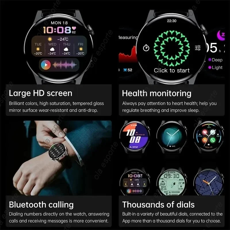 For HUAWEI Smart Watch Men 360*360 Screen Heart rate Music Player Bluetooth Call Waterproof Man Smartwatch For Android IOS 2024