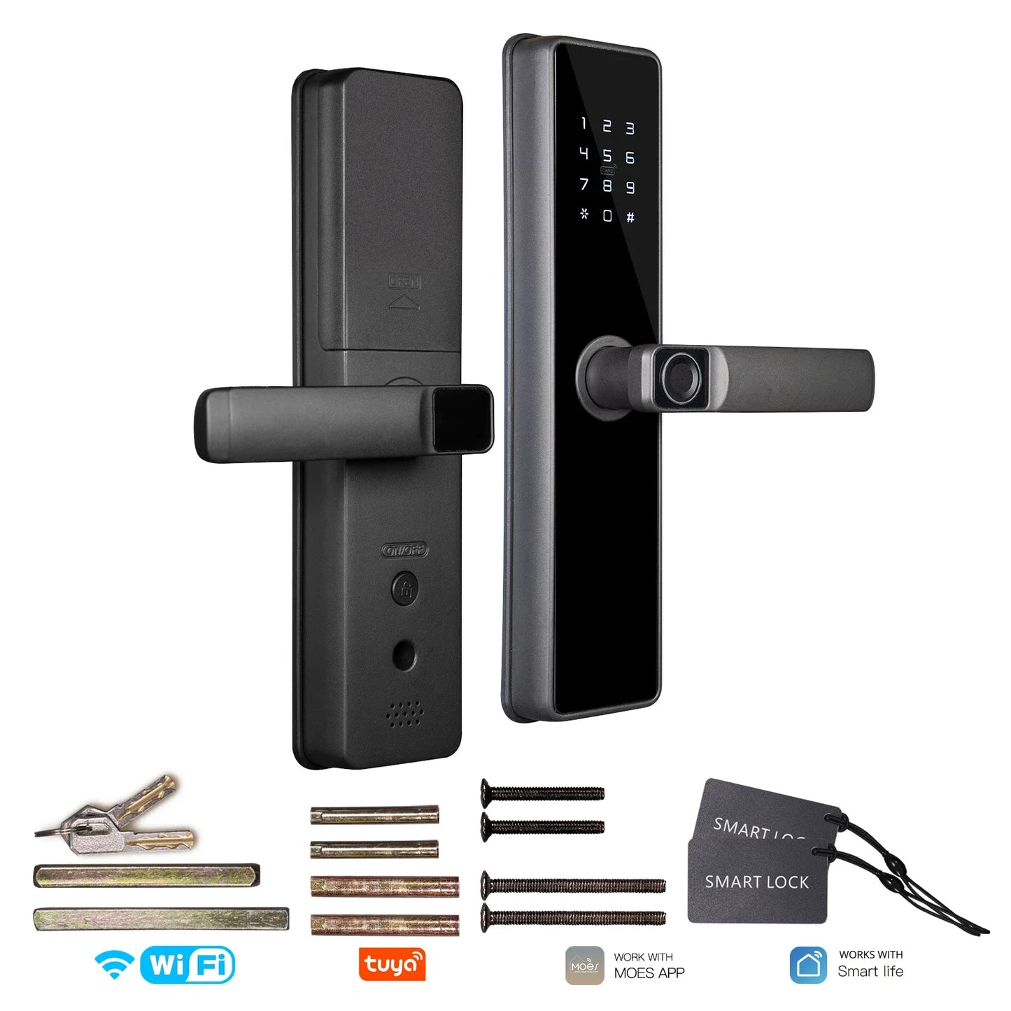 WiFi Smart Door Lock Indoor Password Fingerprint Remote Unlock Keycard Antihijack Tamper Alarm Battery Powered Temporary Charge