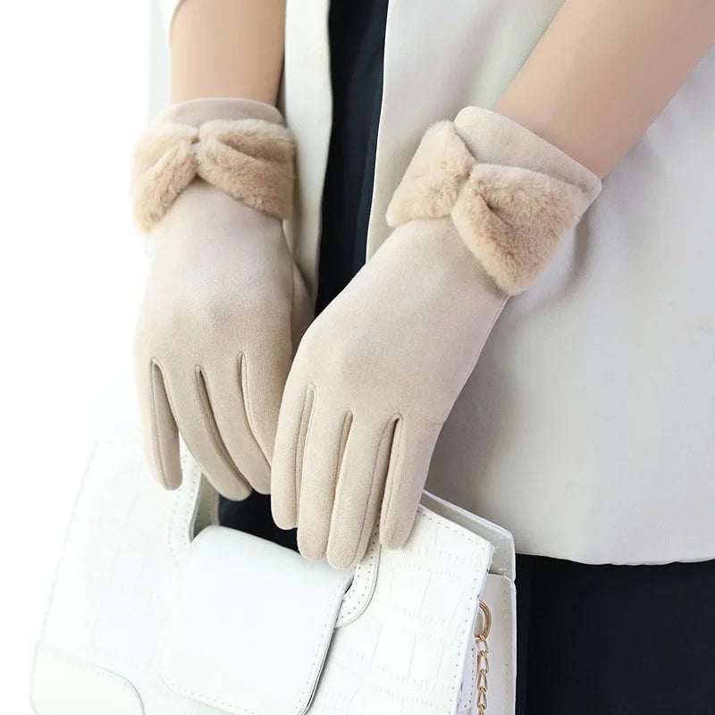 Suede Gloves for Women Winter Fashion Velvet Warm and Cold Proof Touch Screen Cycling Driving Skiing Women