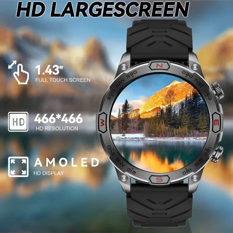 2024 New Outdoor Military GPS Smart Watch Men A466*466 HD AMOLED Screen Heart Rate Bluetooth Call IP68 Waterproof Smartwatches