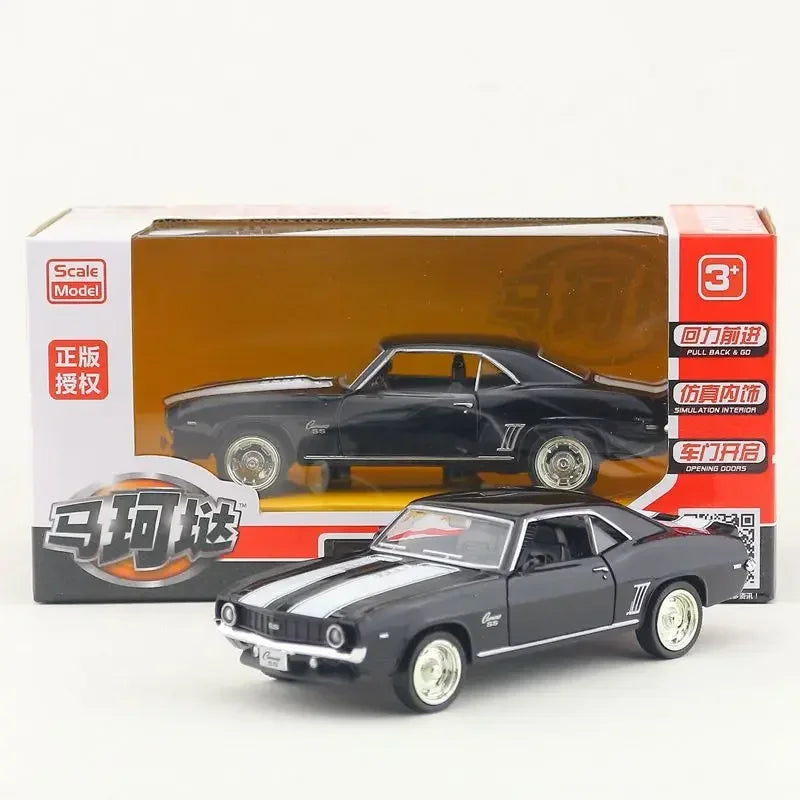 1:36 Chevrolet USA 1969 Camaro SS Vintage Matte Black Diecast Metal Car Model Toy For Collection Gift Kids A318