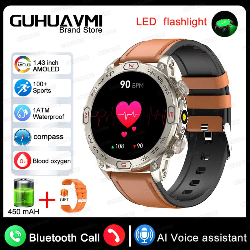 2024 New Outdoor Military GPS Smart Watch Men A466*466 HD AMOLED Screen Heart Rate Bluetooth Call IP68 Waterproof Smartwatches