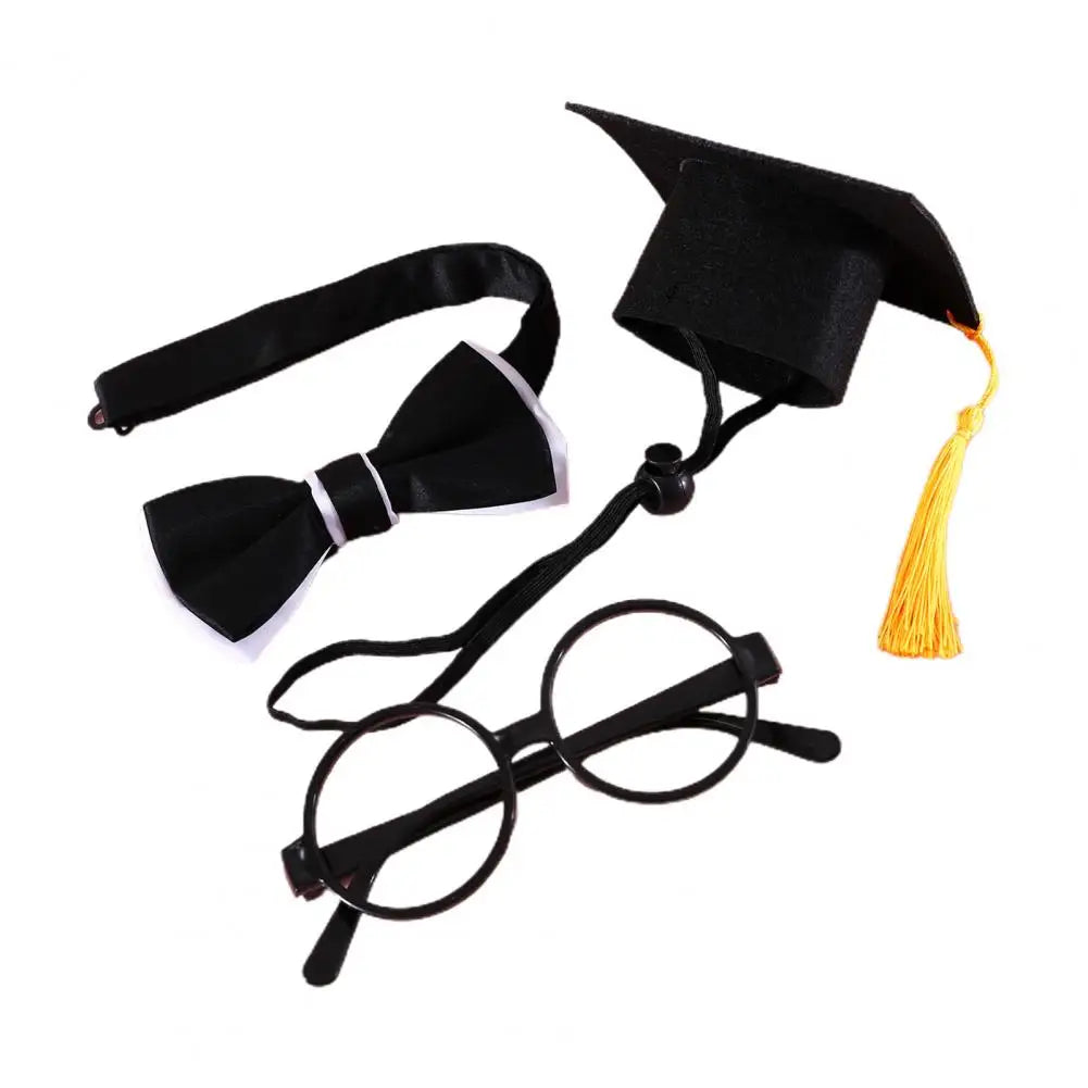 1 Set Pet Graduation Suit Adorable Adjustable with Tassel Felt Pet Cats Dogs Cosplay Hat Collar Glasses Set Pet Accessories