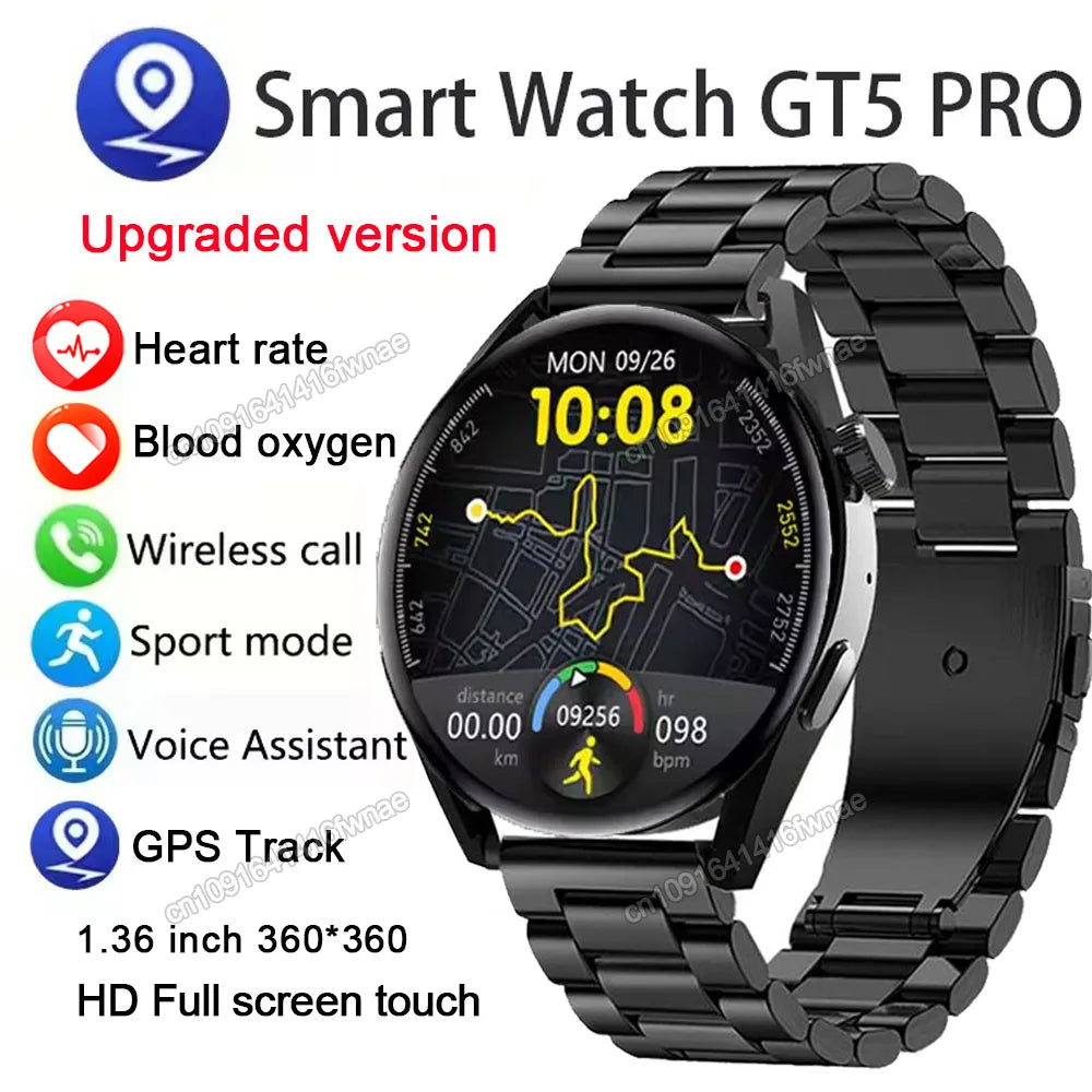 GT5 PRO Smart Watch Men Watch 5 Pro AMOLED HD Screen Bluetooth Call GPS Tracker NFC Heart Rate Waterproof SmartWatches 2024 New