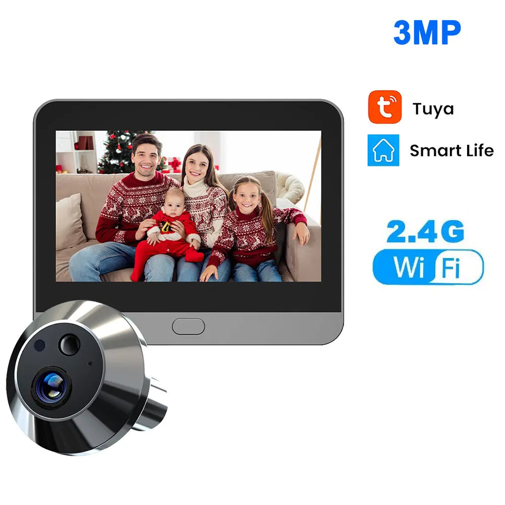 Tuya WiFi Peephole Doorbell Camera FHD 3MP 4.3Inch Door Bell  Eye Camera PIR Motion Detection Smart Home Security Video Doorbell