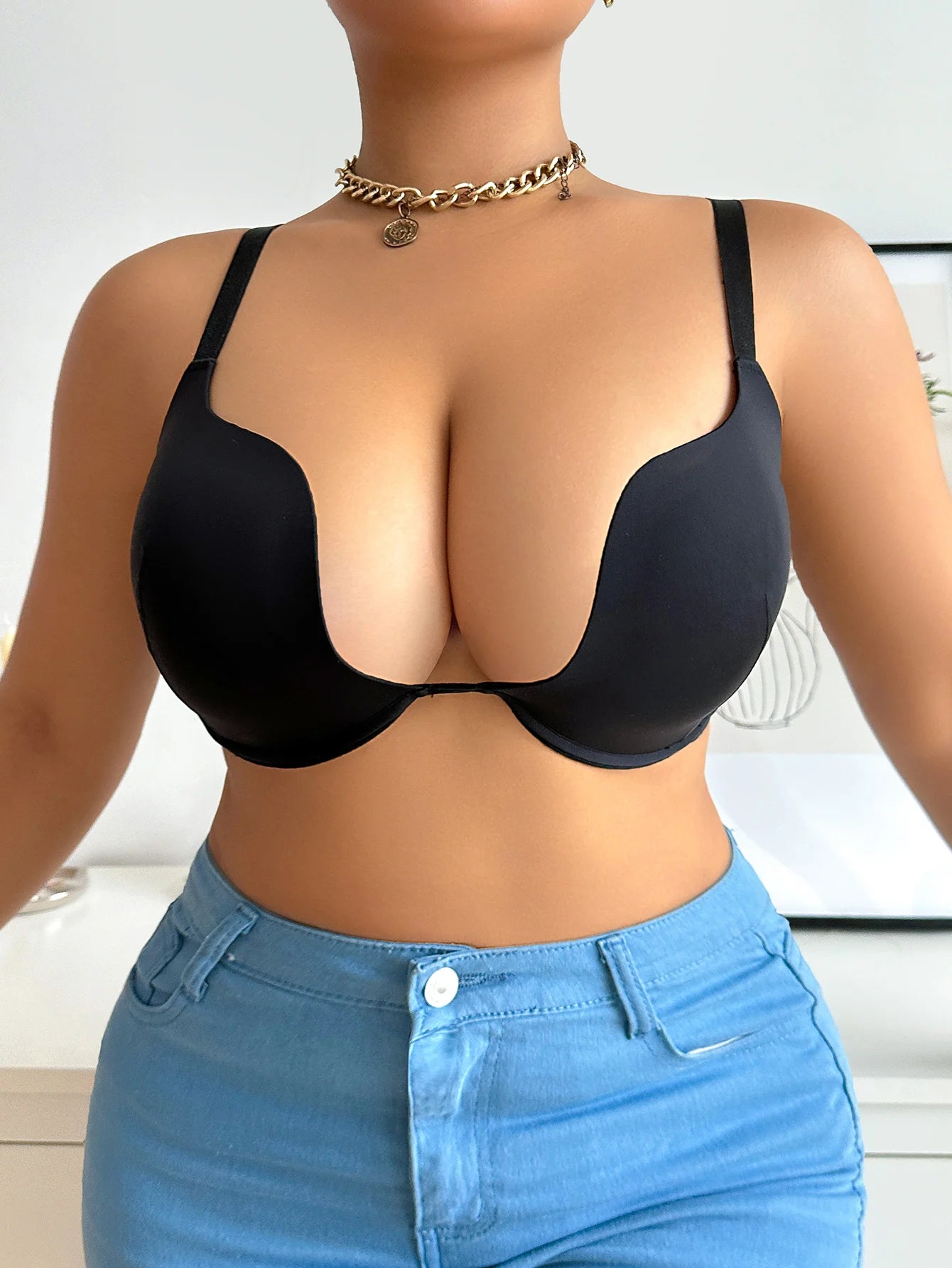 Women's Plus Size Underwear Half Cup Gathering Push Up U-shaped Solid Color Design Suitable For Plump Women 90D-105D B2813
