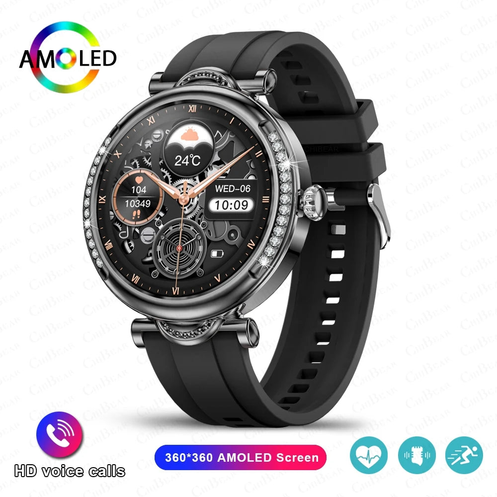 For Xiaomi Android Fashion Women Smart Watch 360*360 HD Screen Heart Rate Custom Dial Watch Voice Calling SmartWatches 2024 New