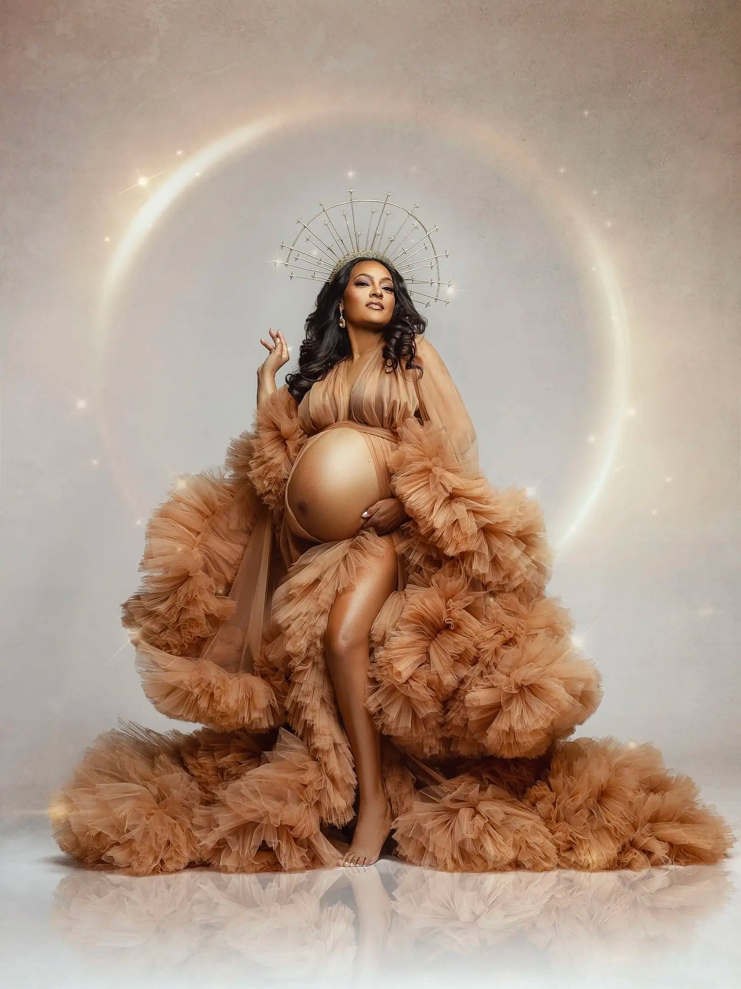 Maternity Dresses for PhotoShoot Gown Ruffled Tiered Customized Pregnant Women Tulle Robe Prom Party Bridal Sleepwear Nightwear