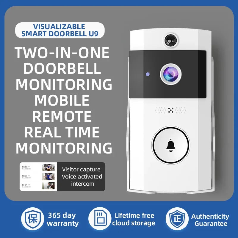 Outdoor Wireless Doorbell with Solar Cover Camera Wifi Digital Door Peepholes Waterproof Smart Home Intercom Video Eye Ring Bell