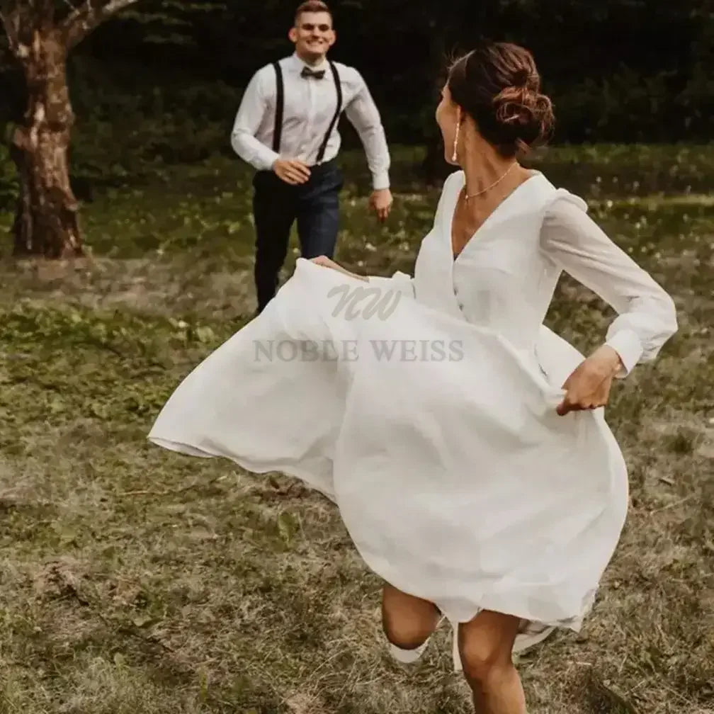 Wedding Dress V-neck Chiffon Boho Wedding Dress A-LINE Floor-Length Wedding Dresses for Women customized