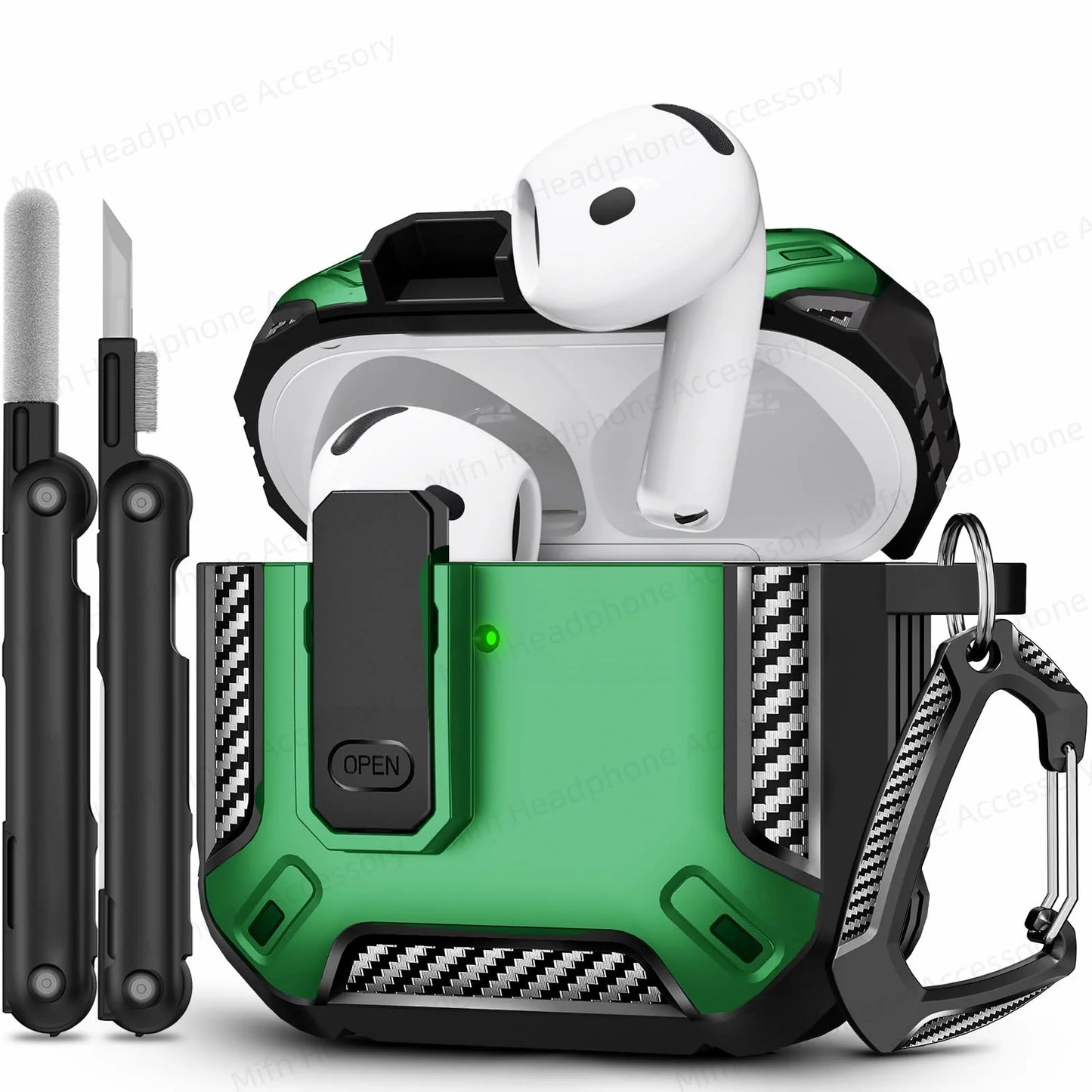 for New AirPods 4 Case with Secure Lock Case Drop Protection Cover with Cleaner Keychain For Airpods 4th Generation 2024 Headset