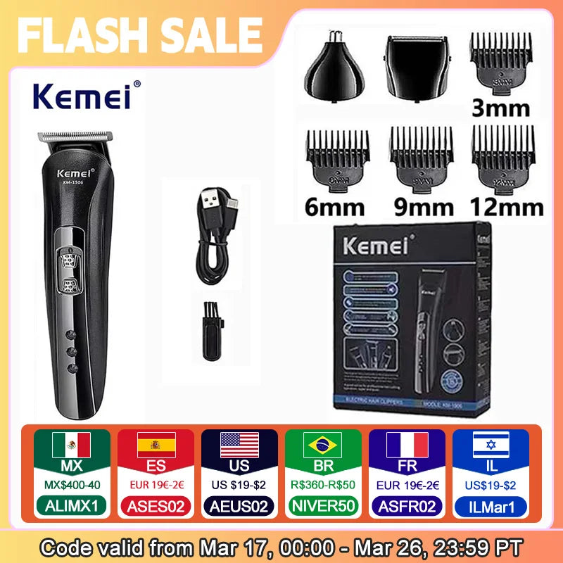 Kemei KM-1506 3 in 1 Electric Shaver USB Charging Hair trimmer Electric Rechargeable Nose Professional Shaving Machine