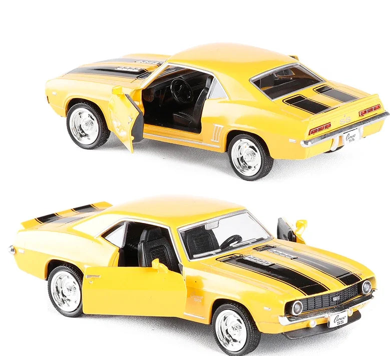 1:36 Chevrolet USA 1969 Camaro SS Vintage Matte Black Diecast Metal Car Model Toy For Collection Gift Kids A318