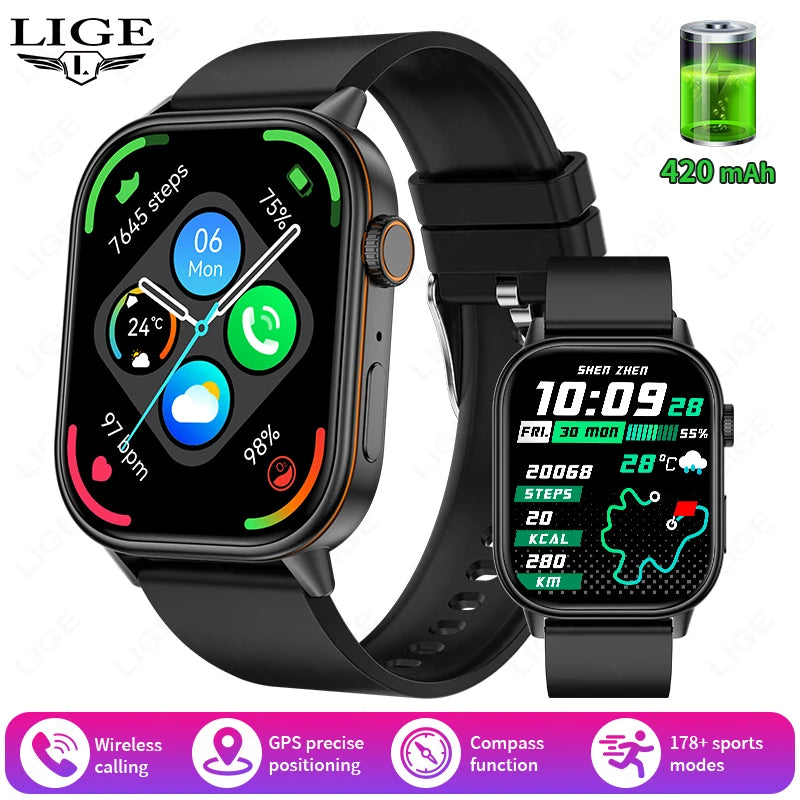 LIGE GPS Trajectory Smart Watch Women 2.01" HD Screen Compass Bluetooth Call Heart Rate Blood Oxygen Men Smartwatches 2025 New