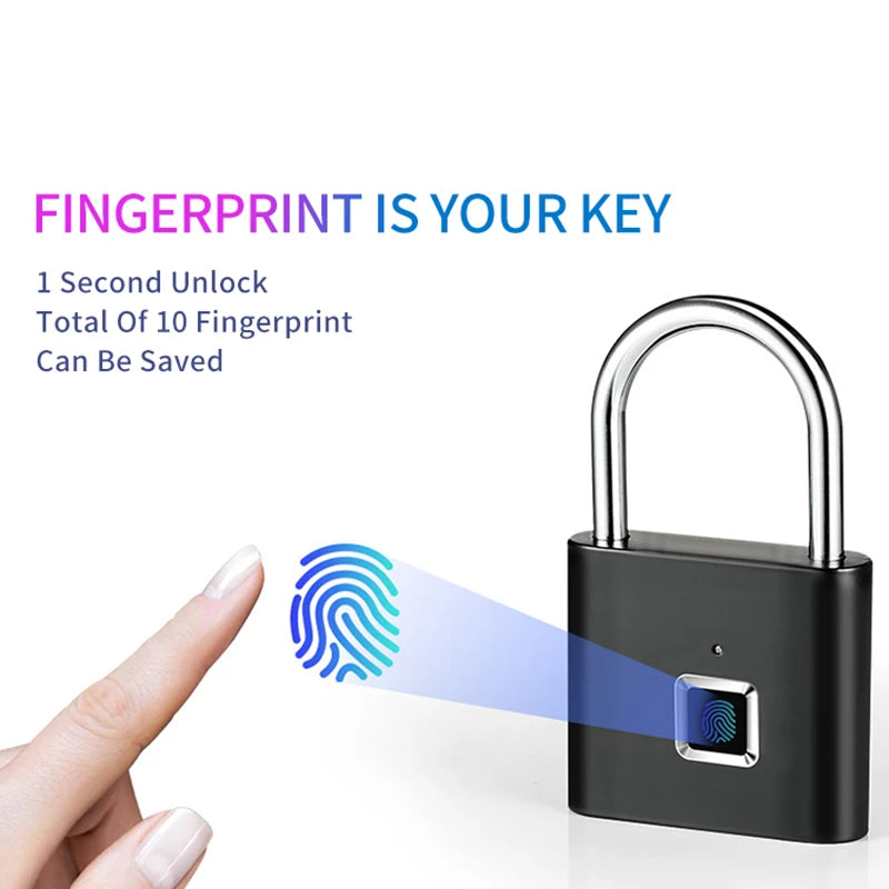 Fingerprint Lock Keyless Waterproof Anti-Theft Smart Lock Fingerprint Padlock Zinc Alloy Intelligent Safety Electronic DoorLock