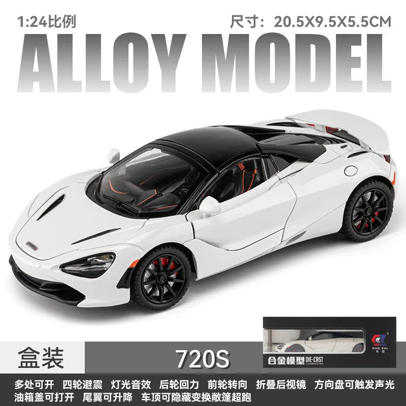 1/24 Scale McLaren 720s Super Sportcar Alloy Diecast Simulation Model Car With Sound And Light Pull Back Toys For Children Gifts